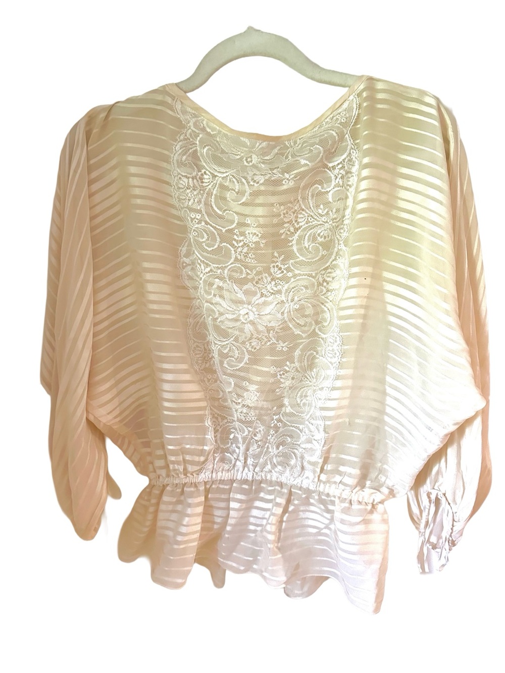 Vintage Pure Silk Lace Peplum Cream Blouse
